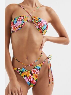 For Love & Lemons Tiana Floral String Bikini Bottom - Multicolor